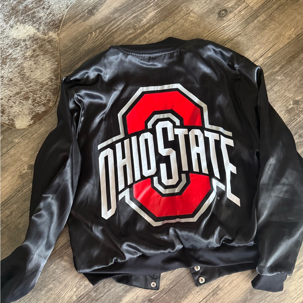 Victoria's Secret Black Bomber Jacket with Red & White Ohio State Logo